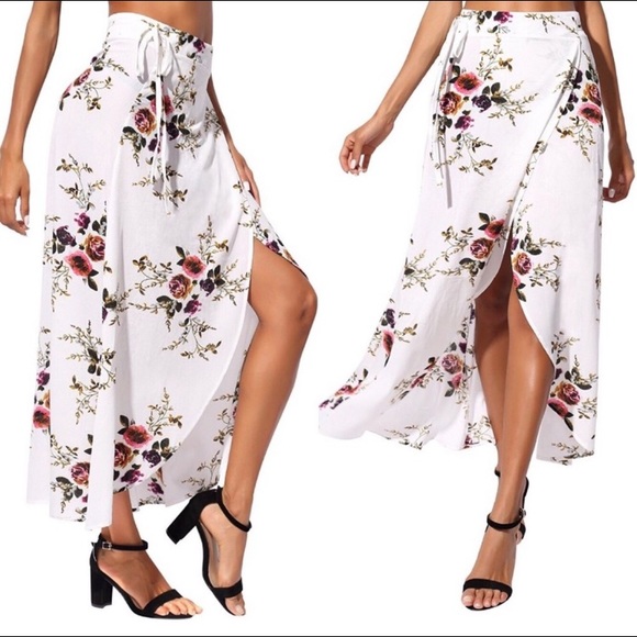Dresses & Skirts - White Floral Wrap Maxi Skirt